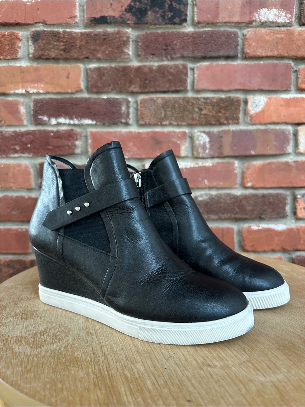 Paolo Black Wedge Sneaker Boot with White Sole